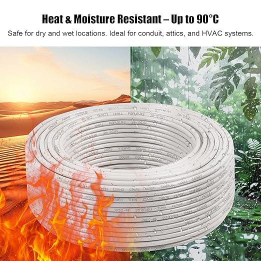 8AWG THHN Electrical Wire 200FT ??Stranded Bare Copper Conductor with PVC and Nylon Insulation, Heat and Oil Resistant Cable for Indoor & Outdoor Wiring