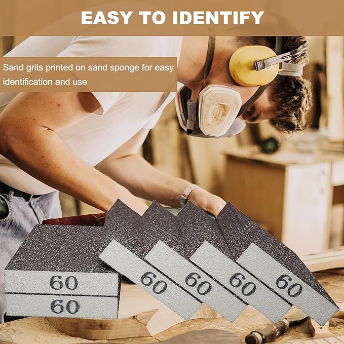 6 Pack 60 Grit Hand Sanding Block, Washable and Reusable Sanding Sponge Great for Pot Brush Pan Brush Sponge Brush Glasses Sanding Wood Sanding Metal Sanding (60 Grit)
