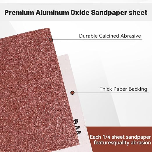 1/4 Sandpaper Sheet,4-1/2"*5-1/2" Assorted 60-80-120-180-240,50PACK