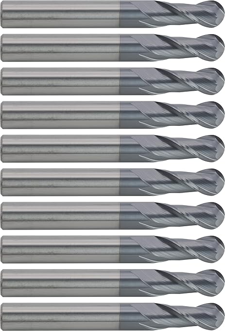 CME 10 pcs Micrograin Carbide End Mills, Ball Nose, TiAlN Coated, 5/16" Mill Diameter, 3/4" Length of Cut, 2 1/2" Overall Length, 2 Flute, Center Cutting