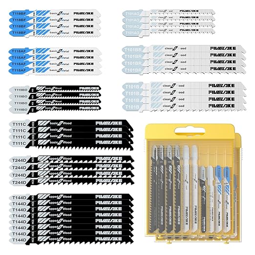 40 Pcs Jigsaw Blades Set with Case, 9 Types of Assorted T-Shank Replacement Jigsaw Blades, for Wood,Plastic and Metal Cutting