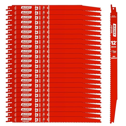 25 Pack 12 Inch 4/6 TPI Reciprocating Saw Blades for Wood and Nail-Embedded Wood Cutting, Bi-Metal Sawzall Blades for Cutting Nail and PVC Pallets etc, for Diablo Sawzall Blades DS1212BW25