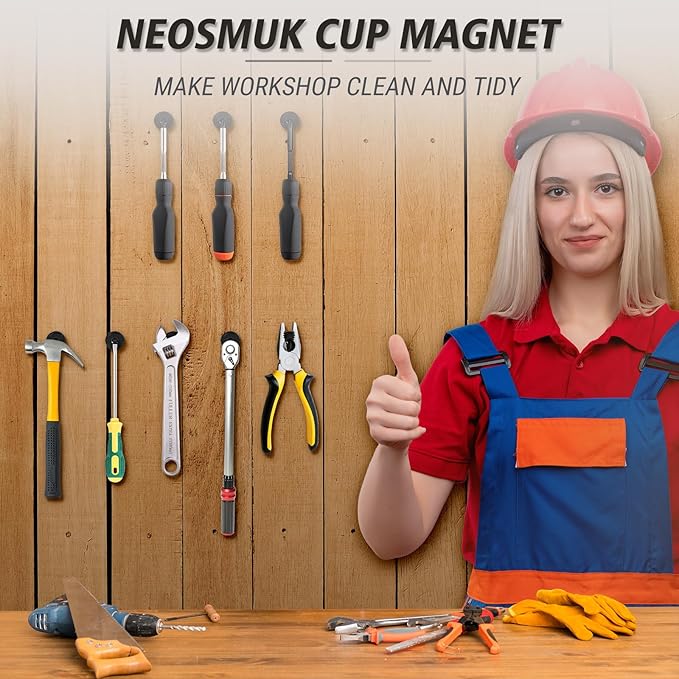 Neosmuk Magnets with Screws,60lbs+ Heavy Duty Rare Earth Neodymium Mounting Magnets with Holes,Countersunk Round Disc Industrial Magnets for Wall Mounting,10 Pack,Black