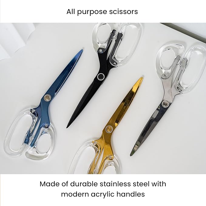 OfficeGoods 9??Stainless Steel Acrylic Scissors for Office and Home - Aesthetic and Sharp All Purpose Scissors, Perfect for Sewing, Arts and Crafts - Silver