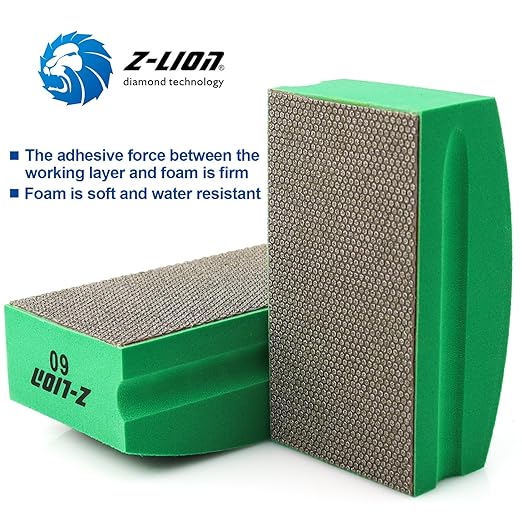 Z-lion Electroplated Diamond Polishing Hand Pads Grit 60 Arc Shape Back for Glass Stone Granite Marble