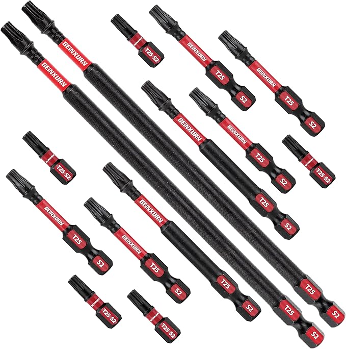 T25 mpact Tough Magnetic #25 Torx Head Power Bits, 15Pieces S2 Alloy Steel T25 Screwdriver Bits Set with Impact Magnetic Bit Holder