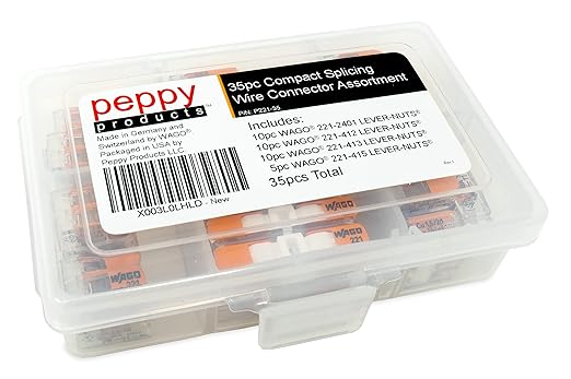 WAGO 221 Lever Nuts 35pc Compact Splicing Wire Connector Assortment with Case. Includes 221-2401, 221-412, 221-413, 221-415