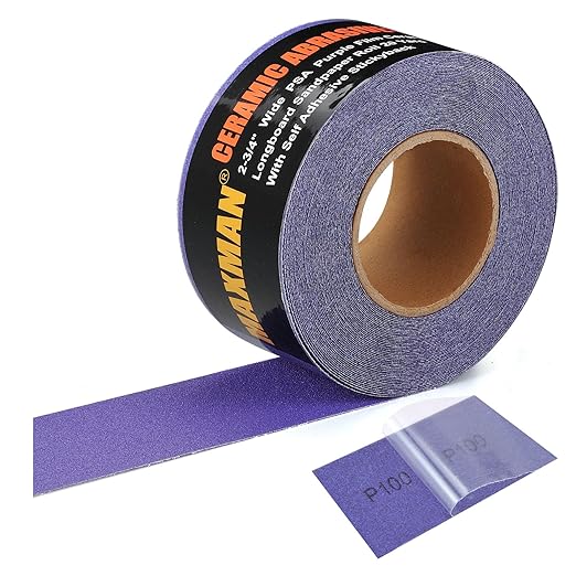 MAXMAN 100 Grit Sandpaper Roll, PSA Purple Film Ceramic Longboard Sand Paper, 2-3/4" Wide Continuous 20 Yard Long Continuous Roll, Self Adhesive Stickyback for Auto, Wood, Metal, Hand Sanding Blocks