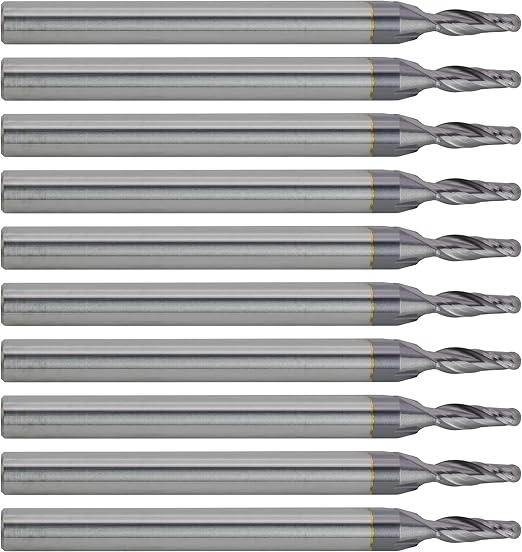 CME 10 pcs Micrograin Carbide End Mills, Ball Nose, TiAlN Coated, 5/64" Mill Diameter, 1/4" Length of Cut, 1 1/2" Overall Length, 2 Flute, Center Cutting
