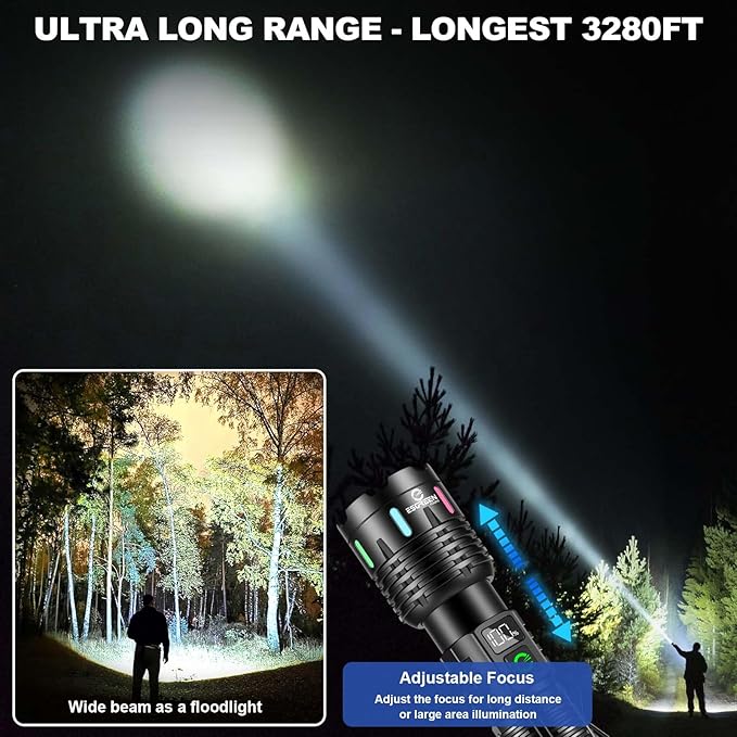 Esgreen Rechargeable Flashlights High Lumens 10000 Single 2 Modes, Super Bright LED Flashlight USB C Long Distance 3280ft, Powerful Long Lasting 10H Heavy Duty Strong Flash Light for Camping Hiking