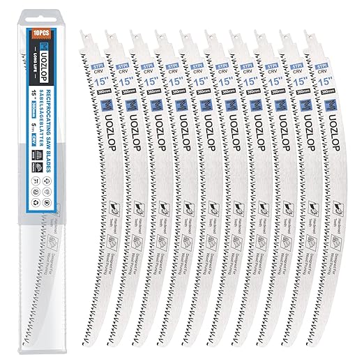 15 inch Wood Pruning Saw Blades, 10 Pcs Japanese Teeth Reciprocating Saw Blade 5TPI for Tree Trimming, Wood Cutting with Storage Box