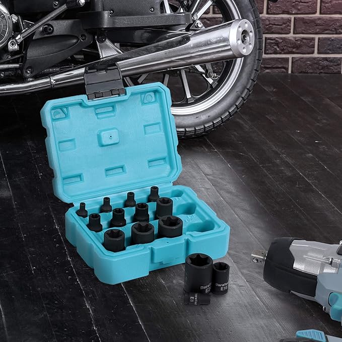 DURATECH 14-Piece External Star Impact Socket Set with Storage Case, E4 to E24, 1/4?? 3/8?? 1/2??Drive Female E-Torx Torque Socket for Working with Impact Wrench, Cr-V Steel