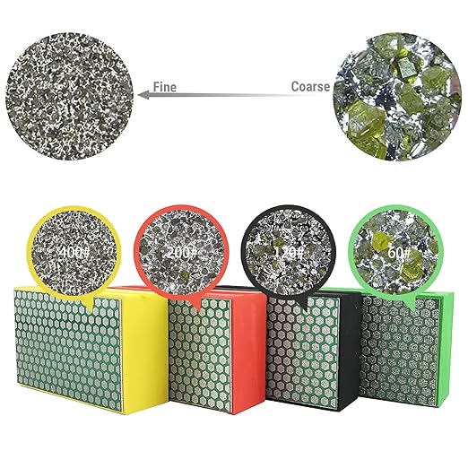 Diamond Hand Polishing Pad Diamond Sanding Block Foam Backed Diamond Sponge Sanding Pads for wet or dry grinding polishing for Granite Marble Stone Tile Glass Ceramic (4, 60/120/200/400# Hexagon)