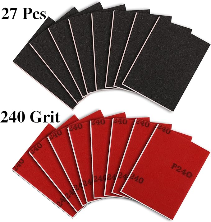 27 Pcs Sanding Sponge Pads 240 Grit, Wet Dry Washable Foam Sanding Block, Abrasive Sand Paper, Reusable Sanding Paper for Hand Sanders, Wood, Metal, Auto, Drywall, Furniture Polishing