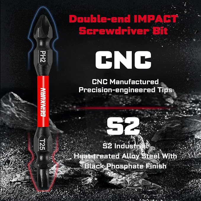 10Pcs PH2-T25 Impact Double End Screwdriver Bit Set, 2.56 in. #2 Phillips /#25 Torx Power Driver Bits, Magnetic S2 Steel Two Sides Screwdriver Bits Set with Storage M-Box
