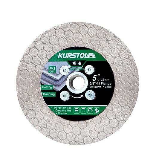 Tile Diamond Saw Blade - 5"/125mm Dual-Purpose Diamond Cutting Disc,Angel Grinder Blade Arbor 5/8"-11 Thread for Cutting and Grinding Ceramic Tiles,Porcelain,Granite,Marble