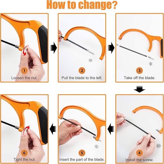 BEETRO Hacksaw Frame Set, 12’’ 10'' hacksaw and 6’’ Mini Hand Saw, Including Six Extra Flexible Blades, Cutting Tool for Metal, Wood, PVC Pipe
