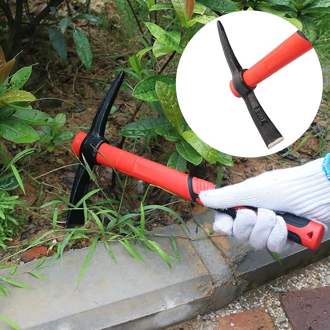 2 PCS 15 Inch Pick Mattock Hoe, Forged Weeding Garden Pick Axe with Fiberglass Handle, Pick Mattock Hoe for Loosening Soil, Gardening, Camping