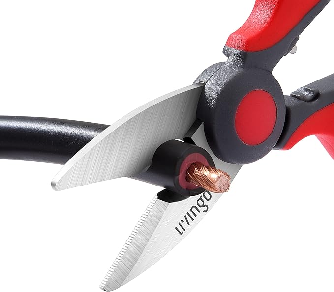 LIVINGO Electrician Scissors: 6 Inch Sharp Heavy Duty Wire Shears - Stainless Steel Serrated Notch Blade with Belt Clip, Stripper Fiber Optic, Crimping Aluminium Copper Soft Cable Line