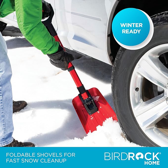 34??Folding Emergency Snow Shovel ??Rugged Compact Tool for Car, Snowmobiles, or ATV ??Compact Winter Survival Gear - Skiing Camping Mud Avalanche - Collapsible Multifunctional - Red