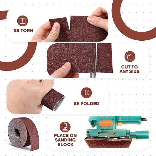 80 Grit Abrasive Sandpaper Roll 3''x100 ft Long Emery Cloth Sand Paper Roll Aluminum Oxide Sanding Belt for Drum Sander Sandpaper Continuous Wood Furniture Wet and Dry Sanding