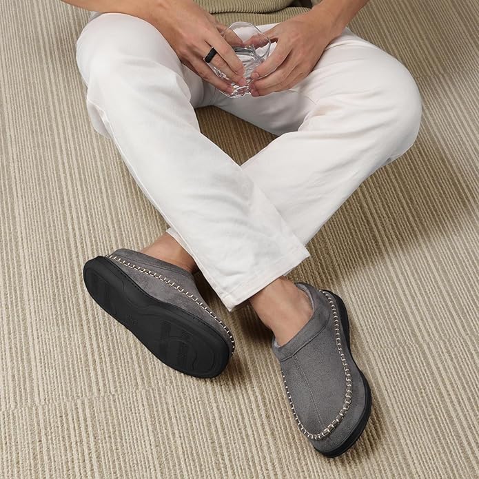 ATHMILE Mens House Shoes Fuzzy Warm Moccasin Memory Foam House Slippers for Men Cozy Winter Mens Slippers for Home Bedroom Indoor Outdoor