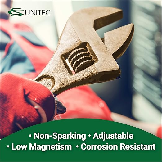 CS Unitec | Non-Sparking & Non-Magnetic Adjustable Wrench | 12in Aluminum Bronze Tool, TUV Certified & Beryllium Free