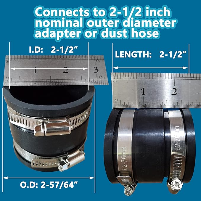 2 PCS 2.5 IN Dust Control Flex Hose Cuff 70148 Connector Ports Fit for 2-1/2??Dust Collection Hose with 4 Stainless Steel Clamps