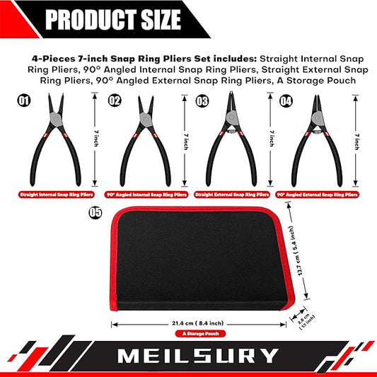 4-Piece Snap Ring Pliers Set ??Heavy-Duty 7-Inch Internal/External Circlip Pliers Kit with Storage Pouch for Retaining Ring Removal