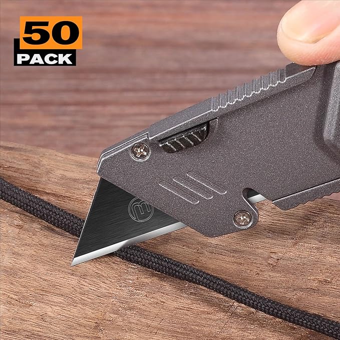 50-Pack Utility Knife Blades, Blackened SK-2 Razor Blades for Box Cutter Utility Knife, Never Rust Design, Extra Durable