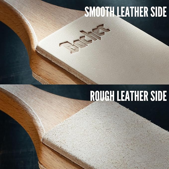 Bacher Premium Leather Strop for Knife Sharpening with Polishing Compound - Double Sided Stropping Leather ??Stropping Kit: Knife Strop and Stropping Compound for Wood Carving and Woodworking