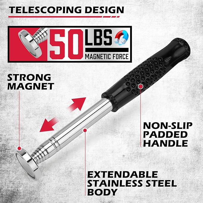 36-Inch Rolling Magnetic Sweeper | 40-Inch Telescoping Magnetic Pickup Tool | Magnetic Trays | 55-Pound Capacity Pick-up Sweeper for Nails, Screws & Metal Debris Workshop Garage Yard (3 Pack)