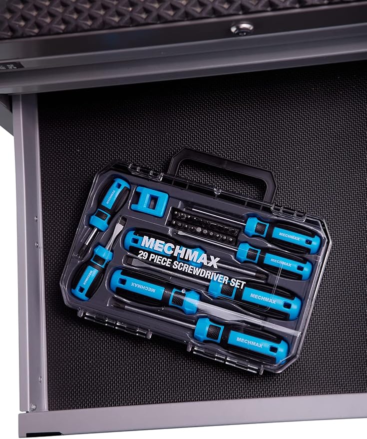 29 Piece MECHMAX Magnetic Screwdriver Set with Assorted Bits Includes Phillips, Slotted, Star, Hex & Square Bits, Features Magnetizer/Demagnetizer & Storage Case, Hand Tool Kit for Home Repair