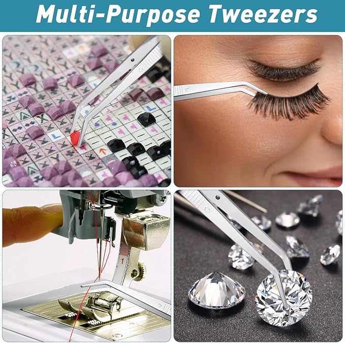 35 Pcs Carbon Steel Tweezers with Curved Serrated Tip, Multipurpose Craft Tweezers Non-Slip Forceps for Sewing Repairing