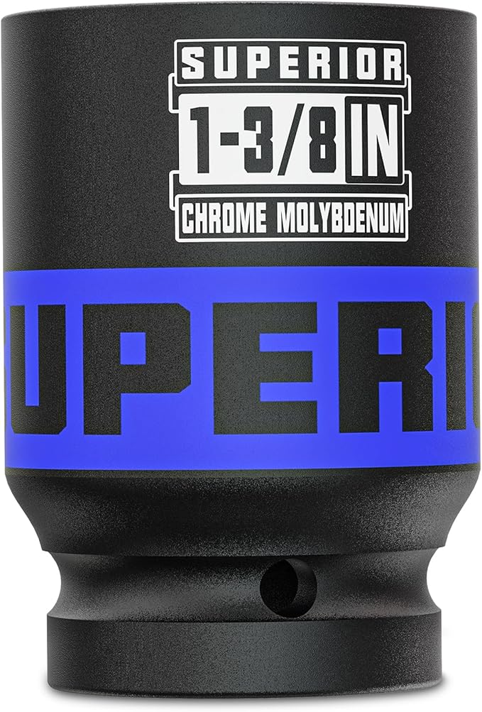 1" Drive Impact Socket, 1-3/8 Inch Deep Socket, SAE Axle Nut Socket, 6 Point, CR-MO, Automotive, Truck Maintenance, Heavy Equipment Repair