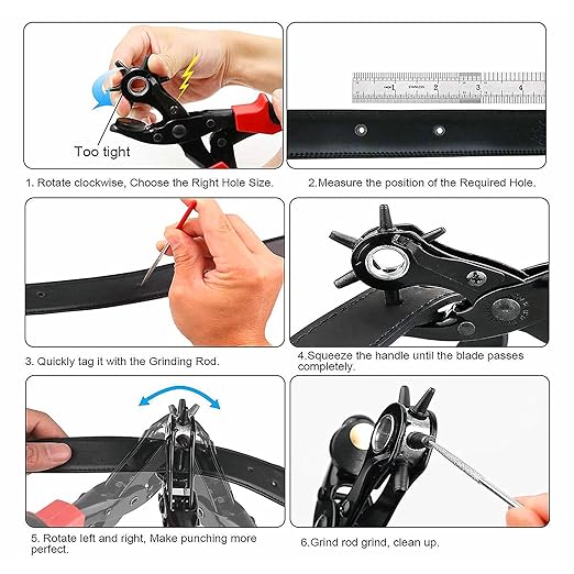 Belt Punch Pliers竊똋eather Hole Puncher Leather Punch Tool for Belts, Handbag Straps and More Precision Multi-Size Fabric/Leather Hole Puncher for Crafts/Easy DIY Belt Holes, etc.