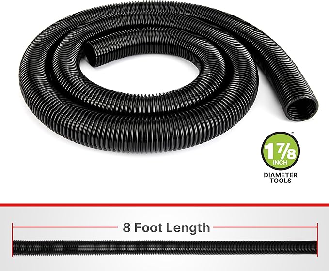 Shop-Vac Premium Universal Hose Plastic 8'X 1-7/8", Vacuum Hose Compatible with Rigid, Dewalt, Husky, Craftsman, Bauer, Masterforce Vacuum Cleaners