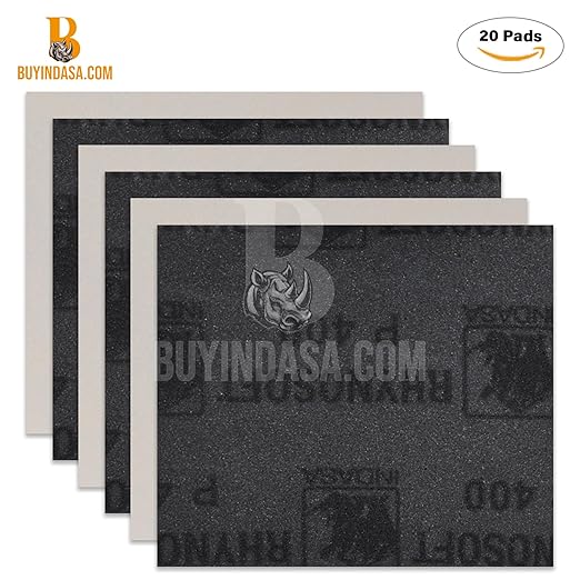 Indasa Rhynosoft Foam Sanding Pads - 4.5" x 5.5", Hook and Loop, 2000 Grit, Redline, Flexible,Tear-Resistant,Ideal for Automotive, Wood, & Finishing (Pack of 20 Pads)