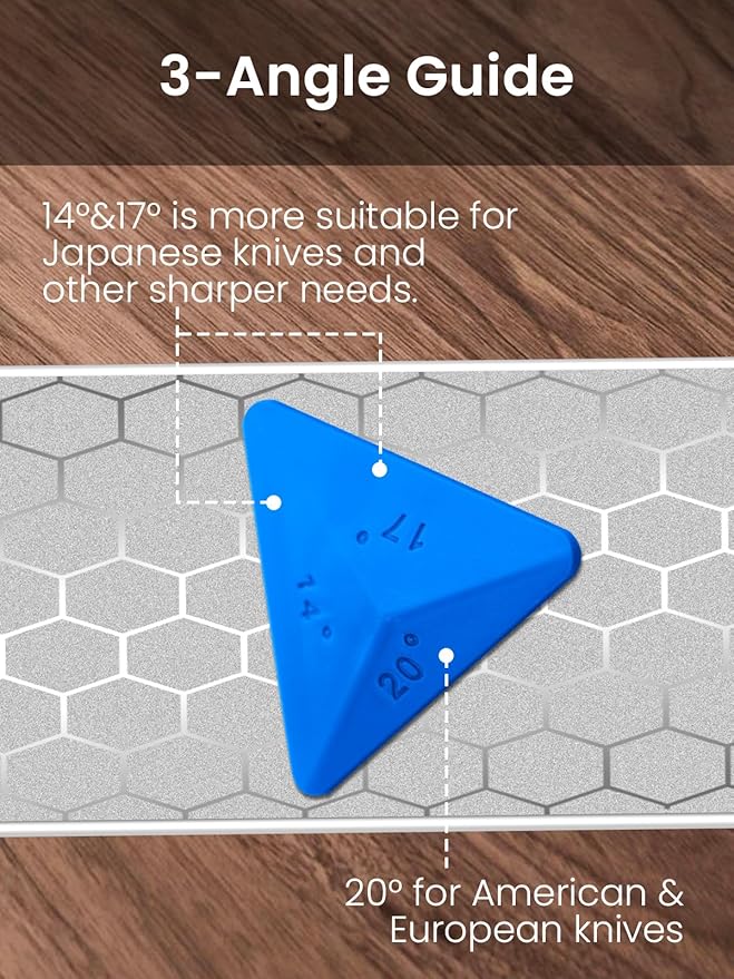 Diamond Sharpening Stone Kit, 3 Side Grit 400/1000/8000 Knife Sharpener for Sharp Blade, Premium Diamond & Ceramic Whetstone with Angle Guide, Non-Slip Base & Leather Strop