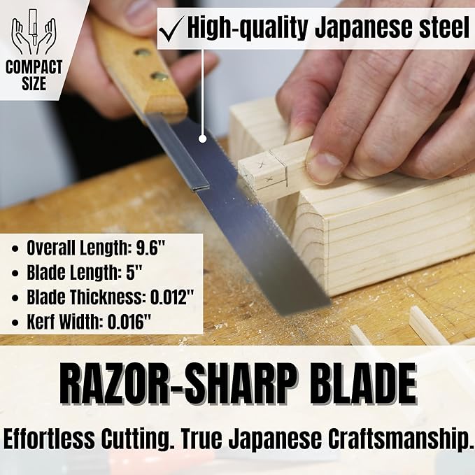 KAKURI Mini Dozuki Dovetail Saw 5" - Fine Cut Japanese Pull Saw for Precision Woodworking, Joinery, Tenon & Kumiko - Made in Japan