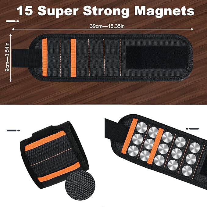 Azuneyeunt 2 Pack Magnetic Wristband for Tools ??Lightweight Tool Belt & Portable Magnet Wristband for Holding Screws, Nails, Drilling Bits ??Best Tool Gifts for Dad, Husband, Grandpa, & Handyman