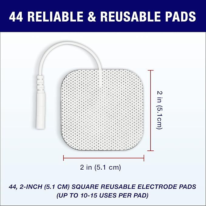 Syrtenty TENS Unit Pads 2"X2" 44 Pcs, 3rd Gen Reusable Latex-Free Replacement Pads Electrode Pads with Upgraded Sticky Electrode Pads Gel and Non-Irritating Design for Muscle Stimulator Electrotherapy