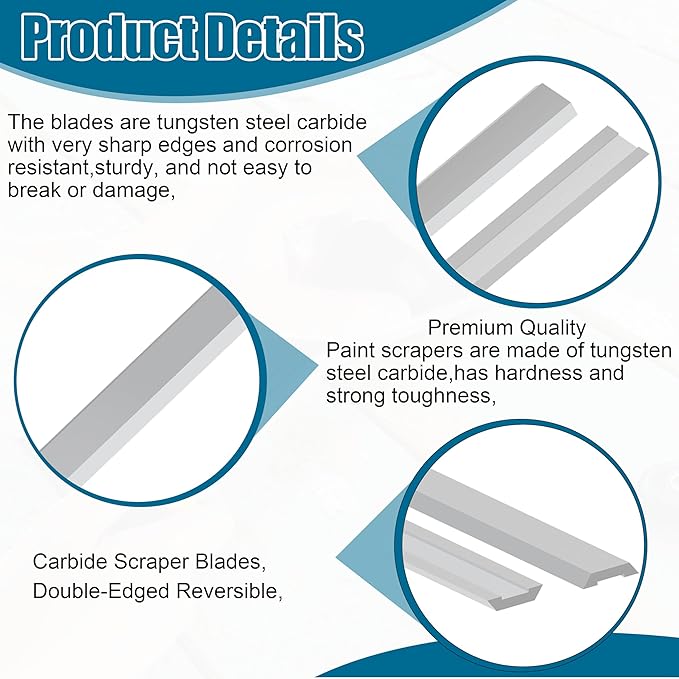 2.5"Carbide Scraper Blade 2 Pack, Double-Edged Reversible Replacement Tungsten Steel Scraper Blades, Fits Removing Paint, Varnish,Wood,Paint,Glue,Grout,sanding,planing, Carbide Scraper Tool.