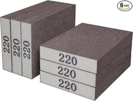 6 Pack 220 Grit Hand Sanding Block, Washable and Reusable Sanding Sponge Great for Pot Brush Pan Brush Sponge Brush Glasses Sanding Wood Sanding Metal Sanding (220 Grit)