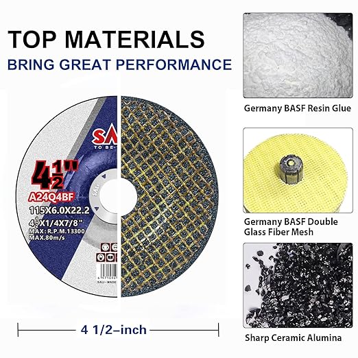 SALI 10 Pack 4-1/2 Inch Grinding Wheels for General Purpose Metal & Stainless Steel, Aluminum Oxide Grinding Disc for Angle Grinder, Depressed Center 4.5" * 1/4" * 7/8"(115 * 6.0 * 22.2 mm)