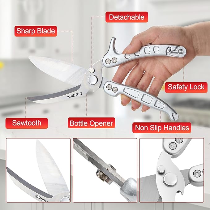 Heavy Duty Poultry Shears Professional Kitchen Scissors for Cutting Chicken, Turkey, Meat, Bones, Vegetables Stainless Steel Spatchcock Shears Multipurpose Food Scissors (Grey)