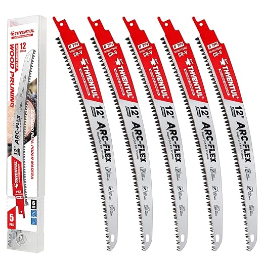 5 Pack 12inch 6TPI Japanese Teeth Reciprocating Saw Blades,Curved Edge Wood Pruning Saw Blades for Tree Trimming, Wood Cutting