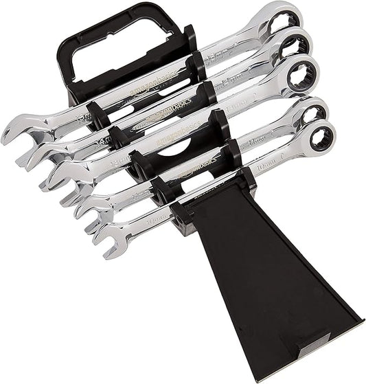 Amazon Basics Ratcheting Wrench Set, Metric, 5 Piece, Black/Silver