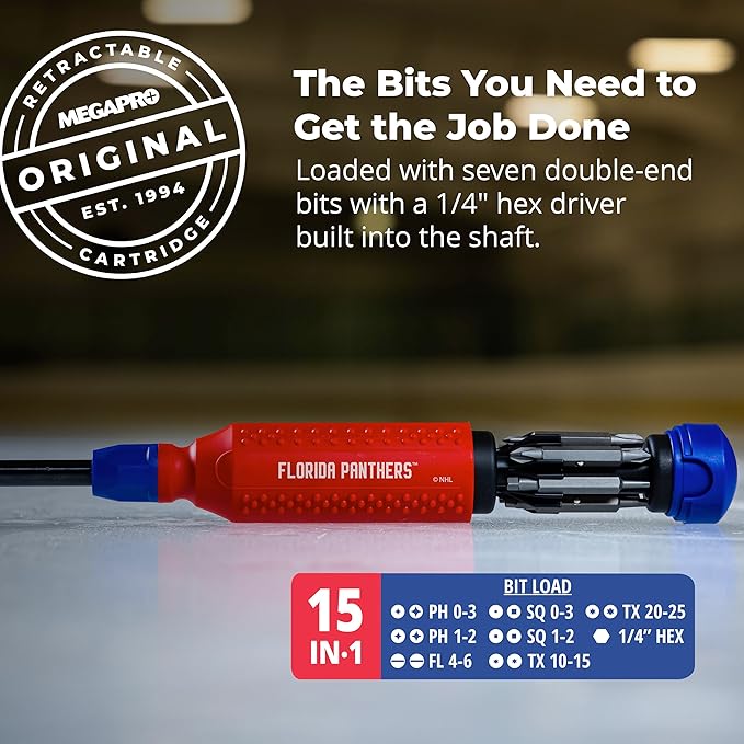 MEGAPRO짰 NHL짰 Team Edition Multi-bit Screwdriver | Officially Licensed NHL짰 Gear | Durable, Ergonomic, Pro-Grade Screwdriver (Florida Panthers??