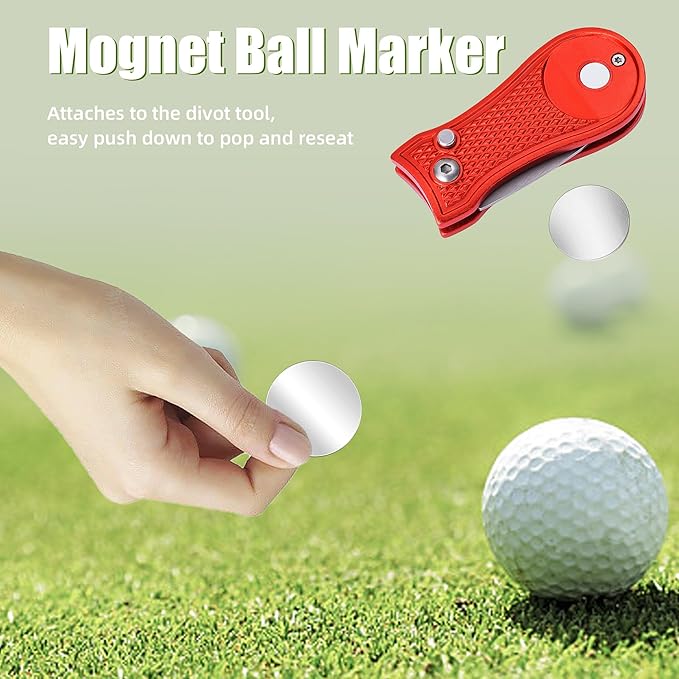 Mile High Life Golf Divot Repair Tool, All Metal Foldable Divot Tool with Pop-up Button & Magnetic Ball Marker
